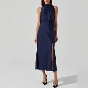 ASTR the Label Women’s Jelyn Sleeveless Satin Navy Midi Dress